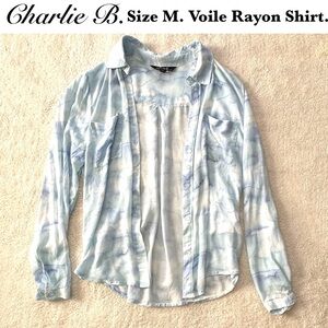CHARLIE B Light Blue and White Marble Button-Up Shirt Tie-Dye Viole Blouse
